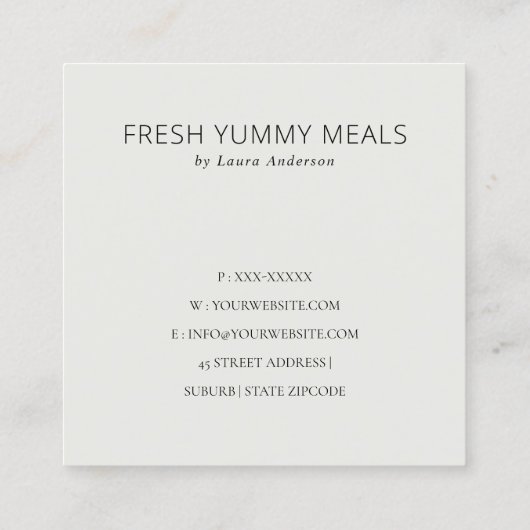 Minimaler rustikaler Schwarz-Weiß-Koch-Hut-Caterin Quadratische Visitenkarte (Rückseite)