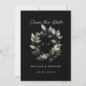 Minimaler Save the Date grüner Kranz Ankündigung (Vorderseite)