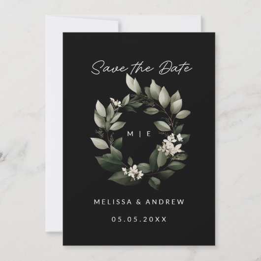 Minimaler Save the Date grüner Kranz Ankündigung (Vorderseite)