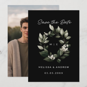 Minimaler Save the Date grüner Kranz Ankündigung
