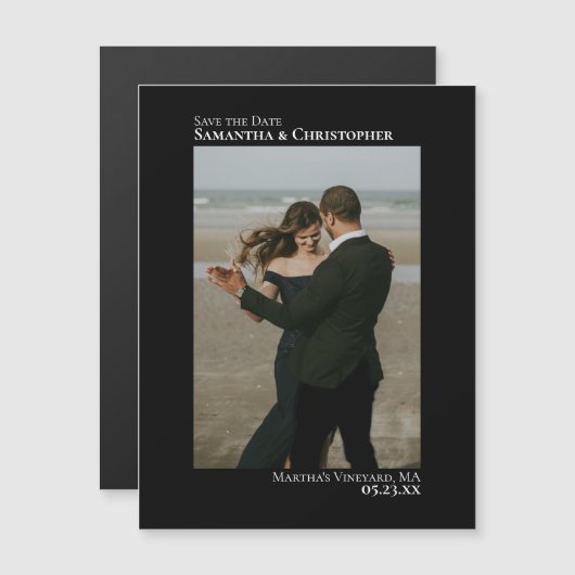 Minimaler Save the Date vertikaler Foto-Schwarz Magnetkarte (Vorne/Hinten)