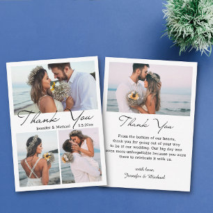 minimaler schlichter Dank 4 Fotos Collage Hochzeit Mitteilungskarte