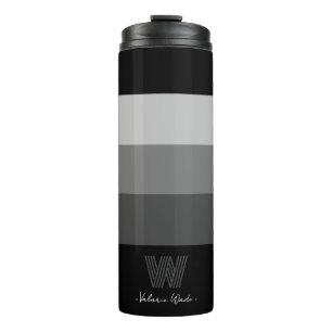 Minimaler Schwarz-Grau-Bars Monogram Thermal Tumbl Thermosbecher