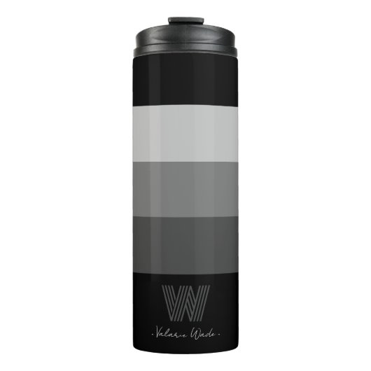 Minimaler Schwarz-Grau-Bars Monogram Thermal Tumbl Thermosbecher (Vorderseite)