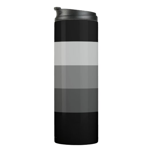 Minimaler Schwarz-Grau-Bars Monogram Thermal Tumbl Thermosbecher (Nach rechts gedreht)