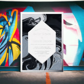 Minimaler Schwarz-Weiß-Abstrakter Hochzeitssilber Folieneinladung