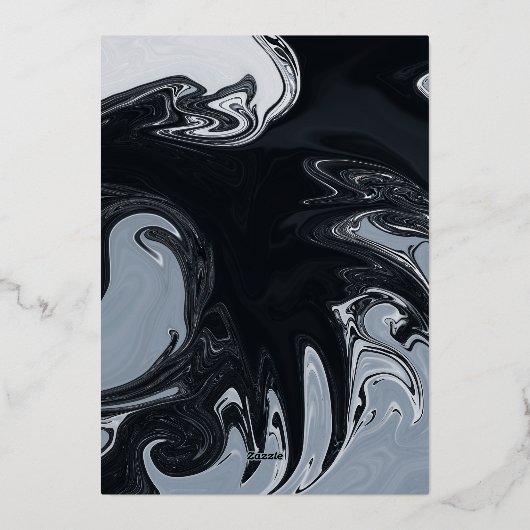 Minimaler Schwarz-Weiß-Abstrakter Hochzeitssilber Folieneinladung (Rückseite)