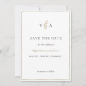 Minimaler Schwarz-weiß | Leaf Gold Border Wedding Save The Date (Vorderseite)