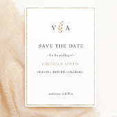 Minimaler Schwarz-weiß | Leaf Gold Border Wedding Save The Date