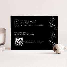 Minimaler Schwarz-Weiß-QR-Code Hochzeit RSVP Karte