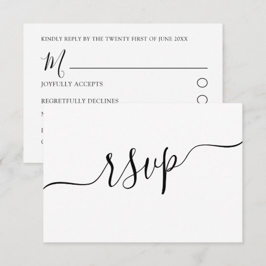 Minimaler Schwarz-Weiß-QR-Code Hochzeit RSVP Karte (Vorne/Hinten)