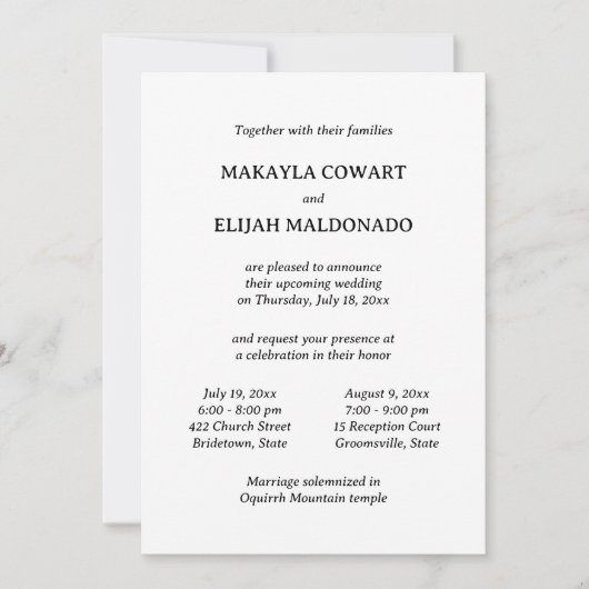 Minimaler Schwarz/Weiß-Tempel Hochzeit von zwei Em Einladung (Vorderseite)