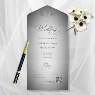 Minimaler Schwarz/Weiß-Weichzeichner Moderner QR-C All In One Einladung