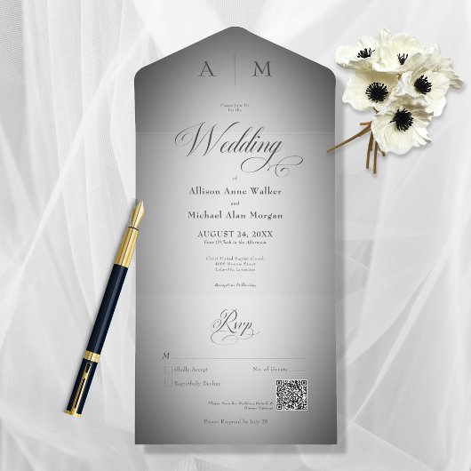 Minimaler Schwarz/Weiß-Weichzeichner Moderner QR-C All In One Einladung