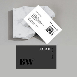 Minimaler Schwarz-weißer Beruflicher QR-Code Monog Visitenkarte