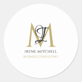 Minimaler Schwarz-weißer Goldmonogramm-Name Runder Aufkleber