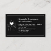 Minimaler Schwarz-weißer Hand-Herz-Betreuer Visitenkarte (Rückseite)