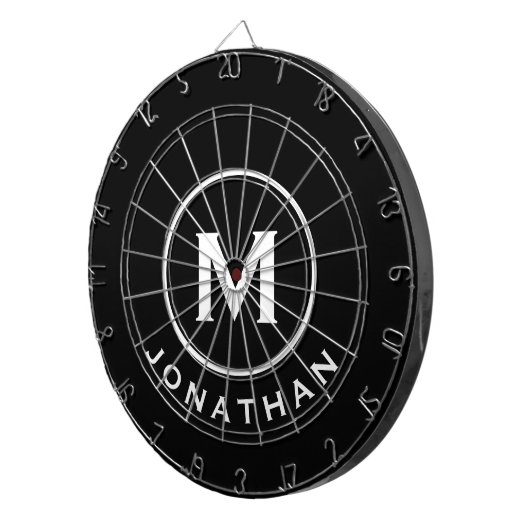 Minimaler Schwarz-weißer Monogrammname Dartscheibe (Vorderseite rechts)