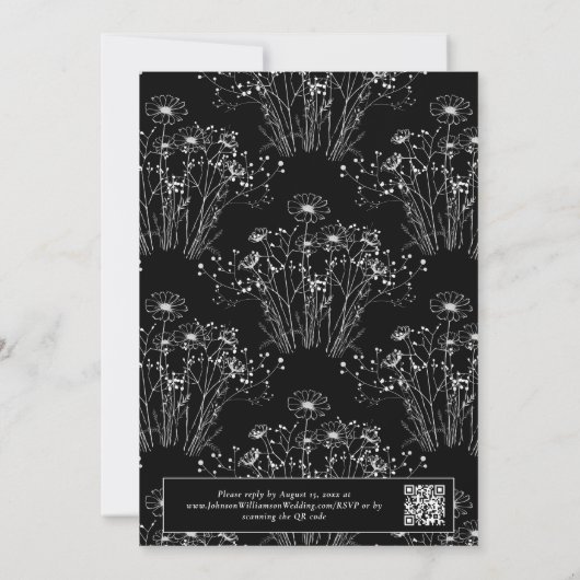 Minimaler Schwarz-weißer QR-Code Elegante Hochzeit Einladung (Rückseite)