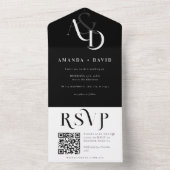 Minimaler schwarz-weißer QR-Code Hochzeit All In One Einladung (Innen Boden)