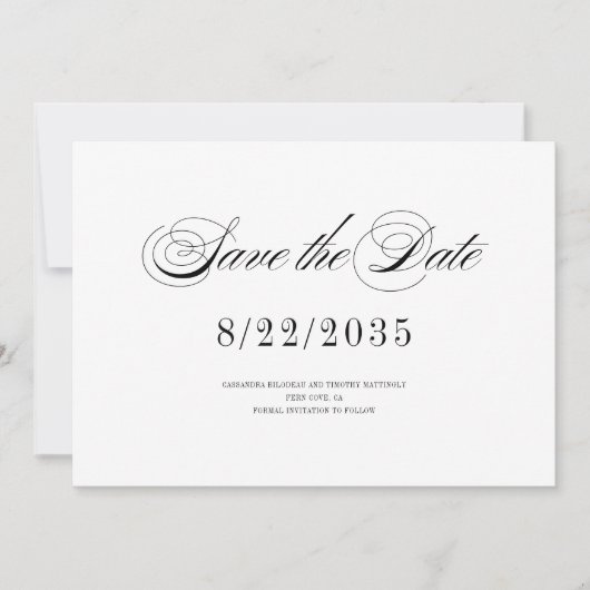 Minimaler Schwarz-weißer Spaß Romantische Script H Save The Date (Vorderseite)