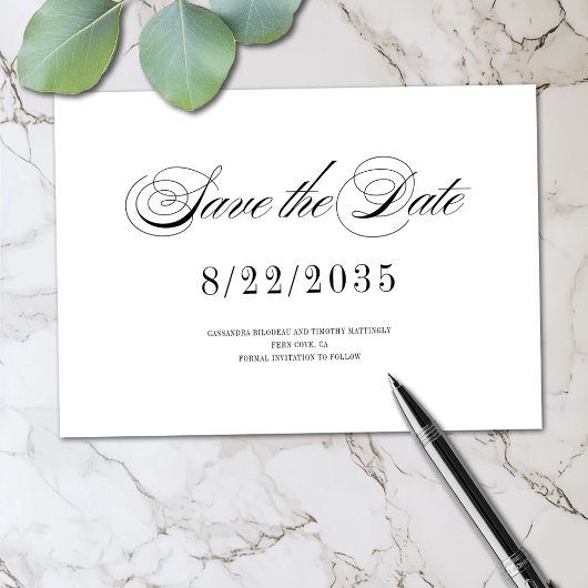 Minimaler Schwarz-weißer Spaß Romantische Script H Save The Date