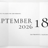 Minimaler Schwarz-weißer Text-Hochzeitdatum Gerett Dreifach Gefaltete Einladung (Innenseite Mitte)