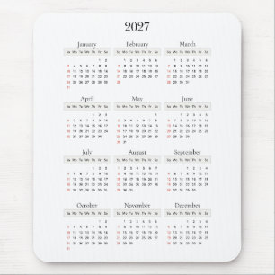 Minimaler schwarzer Kalender 2027   Beliebige Hint Mousepad