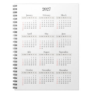 Minimaler schwarzer Kalender 2027   Beliebige Hint Notizblock