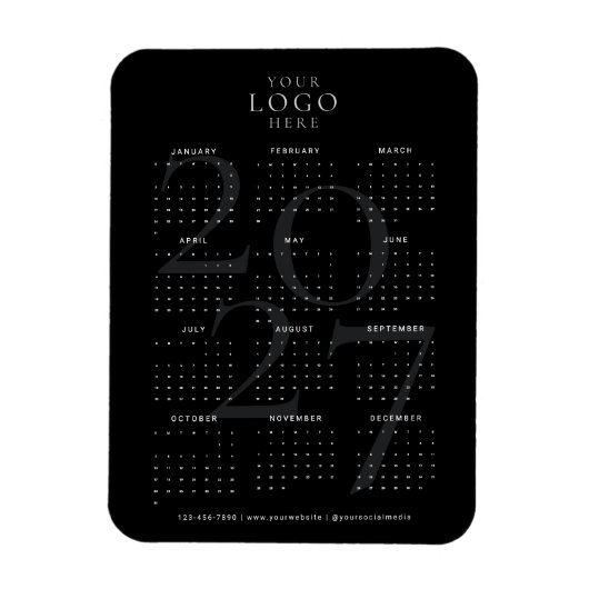 Minimaler schwarzer Magnet-Kalender 2027 für Gesch Magnet (Vertikal)
