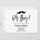 Minimaler Schwarzer Mustache Oh Boy Baby Dusche Einladung (Vorderseite)