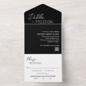 Minimaler schwarzer QR-Code Moderne Hochzeit All In One Einladung (Innen Boden)