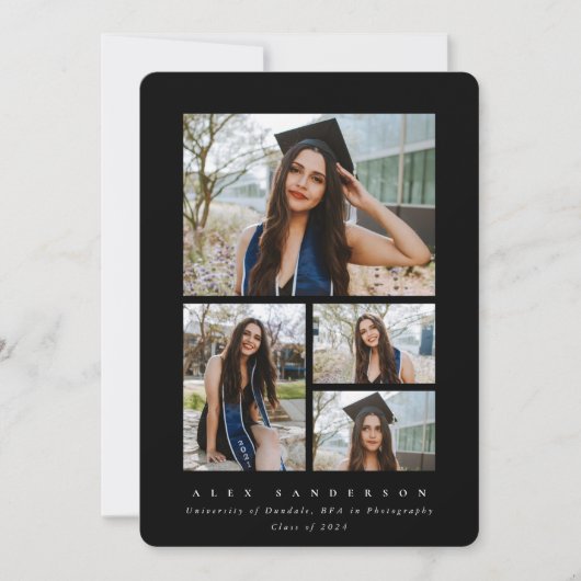 Minimaler Schwarzer Rahmen 4 Foto Abschluss Ankündigung (Vorderseite)