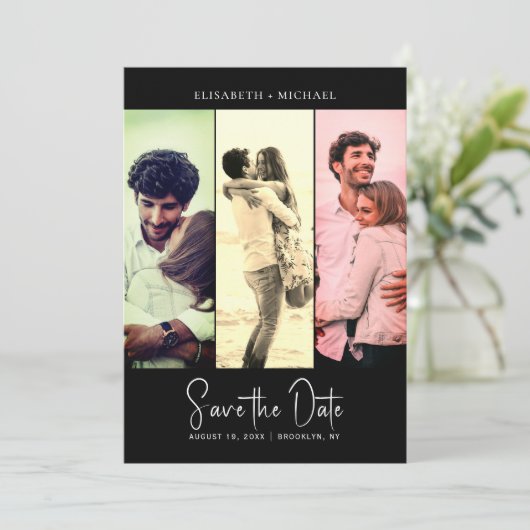 Minimaler schwarzer Retro-QR-Code für Foto Save th Einladung (Stehend Vorderseite)