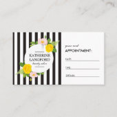 Minimaler Schwarzer Streifen-Salon mit Blumenreste Terminkarte (Vorderseite)