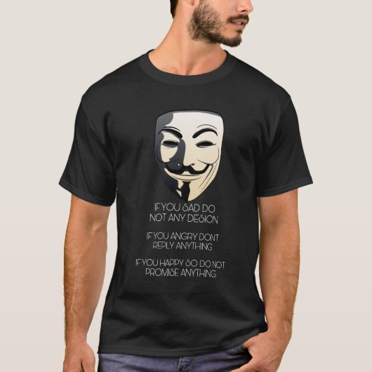 Minimaler schwarzer T - Shirt mit anonymer Maske  (Vorderseite)