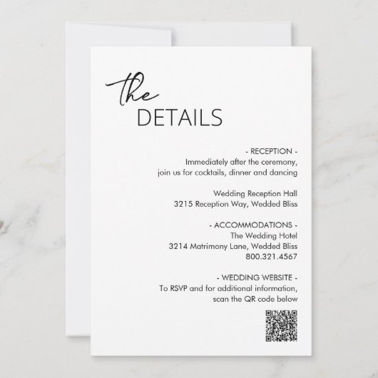 Minimaler schwarzer und weißer QR-Code Moderne Hoc Einladung (Rückseite)
