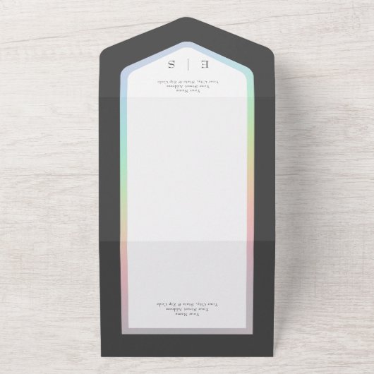 Minimaler schwarzer und weißer Regenbogen Moderner All In One Einladung (Außenbereich)