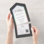 Minimaler schwarzer und weißer Regenbogen Moderner All In One Einladung (Abreißen)