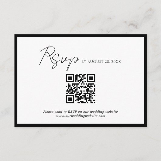 Minimaler Script Black Border QR Code Hochzeit Rsv Begleitkarte (Vorderseite)