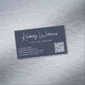 Minimaler Script QR Code Beruflich blau Magnetische Visitenkarte (Beispiel)