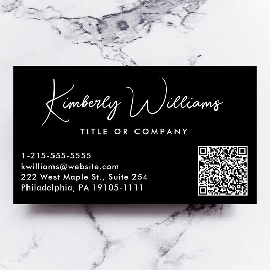 Minimaler Script QR Code Beruflich Schwarz Visitenkarte