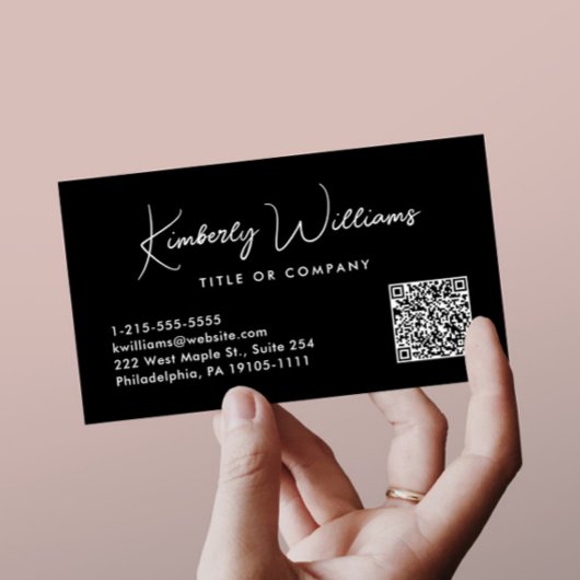 Minimaler Script QR Code Beruflich Schwarz Visitenkarte