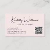 Minimaler Script QR Code Rosa Visitenkarte (Vorderseite)