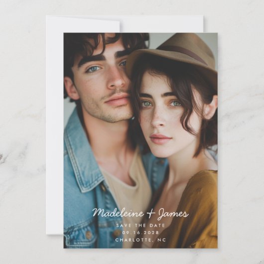 Minimaler Script Sage Green Foto QR Code Hochzeit Save The Date (Vorderseite)