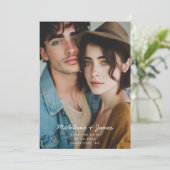 Minimaler Script Sage Green Foto QR Code Hochzeit Save The Date (Stehend Vorderseite)