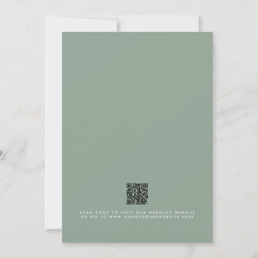 Minimaler Script Sage Green Foto QR Code Hochzeit Save The Date (Rückseite)