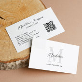Minimaler Script Schwarz-weißer Monogram QR Code Visitenkarte
