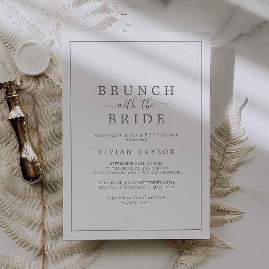 Minimaler Silber-Brunch mit Bride-Brautparty Einladung