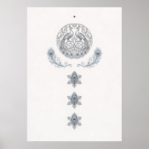 Minimaler silberner Pfauenfeder-Fallposter Poster